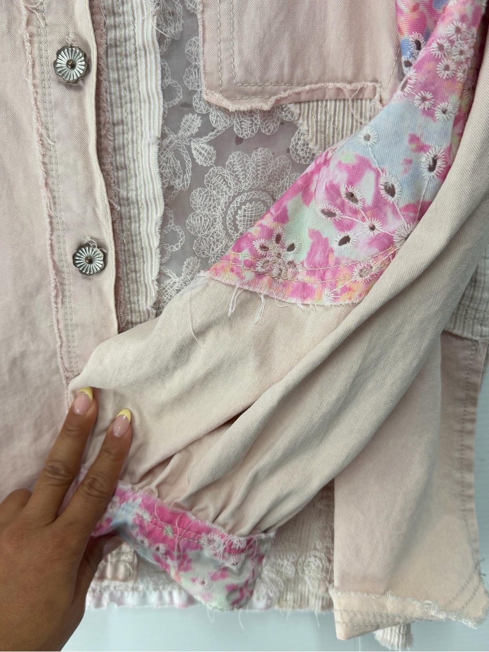 POL Pink Patchwork Lace Button-Front Jacket - Picture 8 of 8